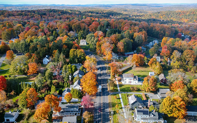 aerial view of easton MA during fall foliage