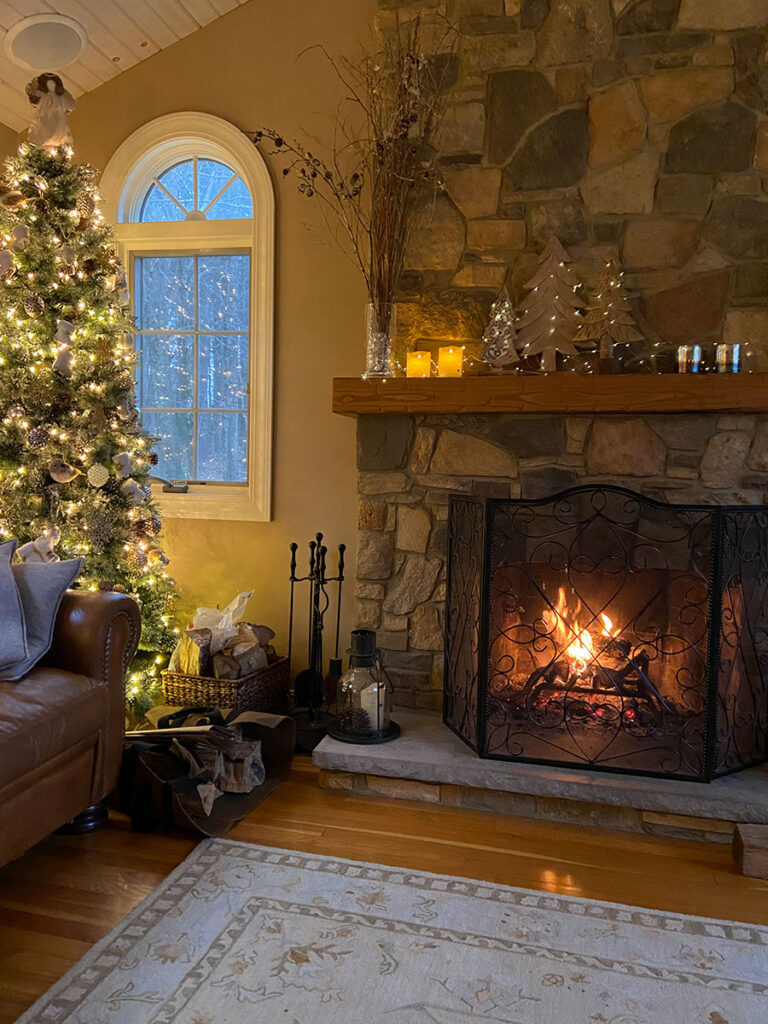 Floor-to-Ceiling Cultured Stone Fireplace in Franklin, MA