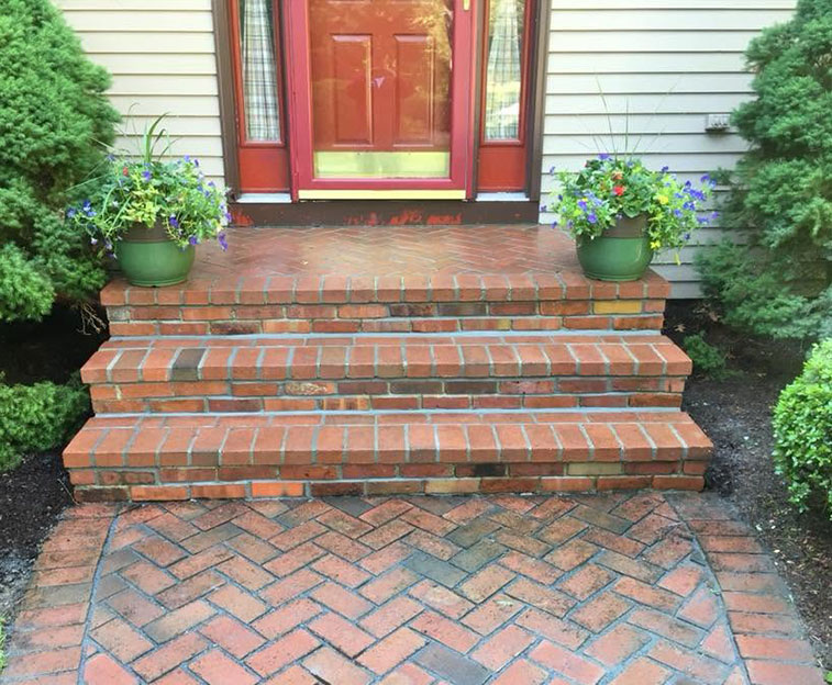 brick front steps after masonry repair