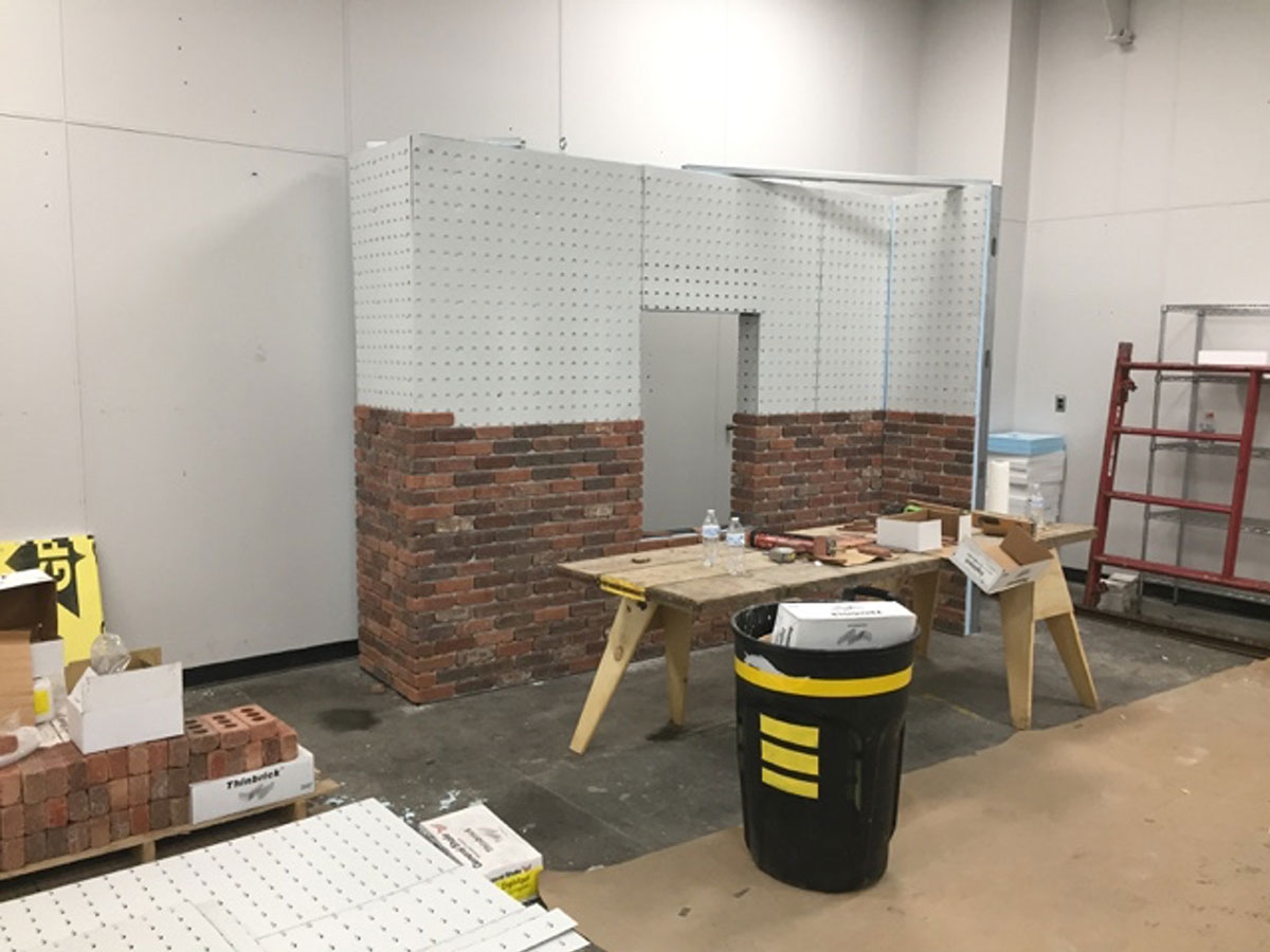 Partially completed Dryvit NewBrick sample wall over insulated panels at the Rhode Island facility.