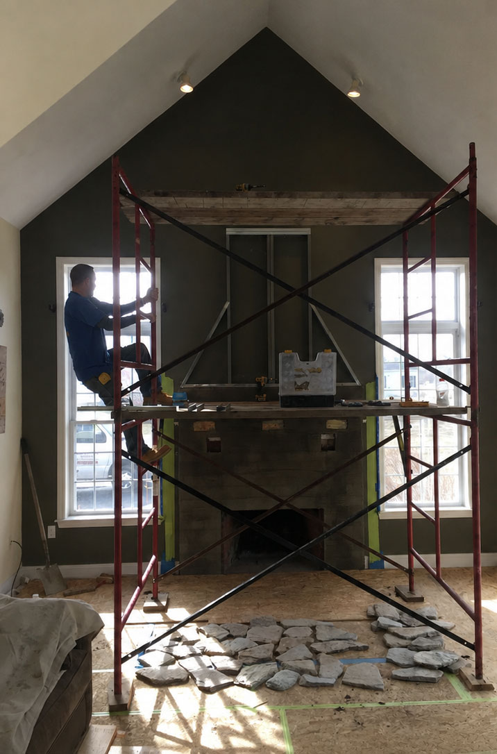 floor to ceiling fireplace in progress