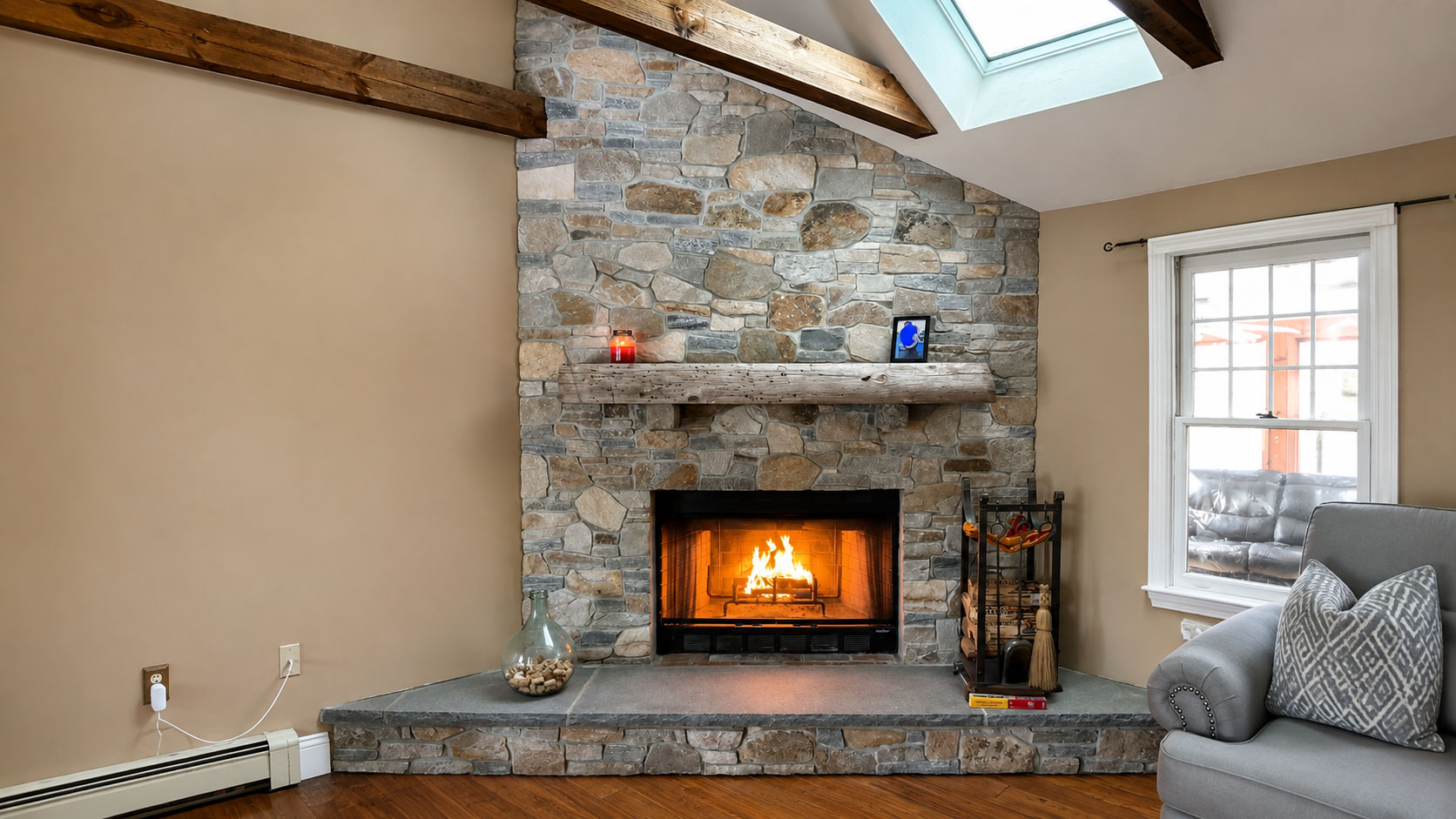 Fireplace Refacing with Stone Veneer